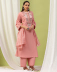 Cotton Straight Kurta Set with Embroidery & Zari Dupatta