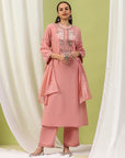 Cotton Straight Kurta Set with Embroidery & Zari Dupatta