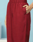 Mandarin-Collar Cotton-Blend Kurta Set with Embroidered Palazzo & Zari-Edged Dupatta
