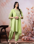 Solid Straight Cotton Kurta with Embroidered Afghani Salwar & Laced Dupatta