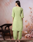 Solid Straight Cotton Kurta with Embroidered Afghani Salwar & Laced Dupatta