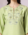 Solid Straight Cotton Kurta with Embroidered Afghani Salwar & Laced Dupatta