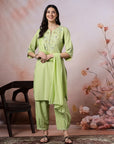 Solid Straight Cotton Kurta with Embroidered Afghani Salwar & Laced Dupatta