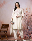 Cotton Kurta with Kimono Sleeves, Embroidered Afghani Salwar & Lace Dupatta