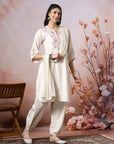 Cotton Kurta with Kimono Sleeves, Embroidered Afghani Salwar & Lace Dupatta