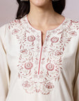 Cotton Kurta with Kimono Sleeves, Embroidered Afghani Salwar & Lace Dupatta