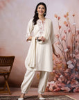 Cotton Kurta with Kimono Sleeves, Embroidered Afghani Salwar & Lace Dupatta