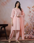 Cotton Kurta with Kimono Sleeves, Embroidered Afghani Salwar & Lace Dupatta