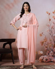 Cotton Kurta with Kimono Sleeves, Embroidered Afghani Salwar & Lace Dupatta