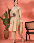 Embroidered Cotton Kurta Set with Palazzo & Zari Dupatta
