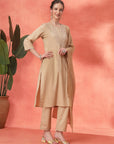 Embroidered Cotton Kurta Set with Palazzo & Zari Dupatta