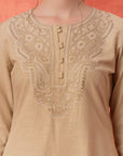 Embroidered Cotton Kurta Set with Palazzo & Zari Dupatta