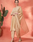 Embroidered Cotton Kurta Set with Palazzo & Zari Dupatta
