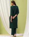 Solid Straight Cotton Kurta Set with Embroidery & Zari Dupatta