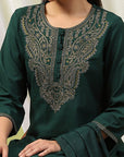 Solid Straight Cotton Kurta Set with Embroidery & Zari Dupatta