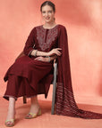 Embroidered Cotton Kurta Set with Palazzo & Zari Dupatta