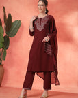 Embroidered Cotton Kurta Set with Palazzo & Zari Dupatta