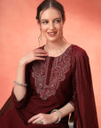 Embroidered Cotton Kurta Set with Palazzo & Zari Dupatta