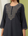 Solid Embroidered Cotton Straight Kurta Set with Dupatta for Women