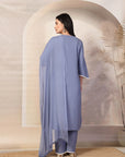 Solid Straight Cotton Kurta Set with Ethnic Embroidery & Laced Dupatta