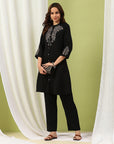 Solid Embroidered A-line Crepe Kurta and Palazzo Set for Women