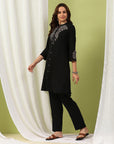 Solid Embroidered A-line Crepe Kurta and Palazzo Set for Women