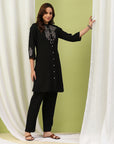 Solid Embroidered A-line Crepe Kurta and Palazzo Set for Women