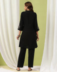 Solid Embroidered A-line Crepe Kurta and Palazzo Set for Women