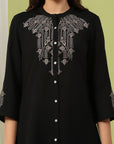 Solid Embroidered A-line Crepe Kurta and Palazzo Set for Women