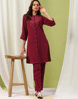 Solid Embroidered A-line Crepe Kurta and Palazzo Set for Women