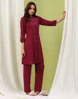 Solid Embroidered A-line Crepe Kurta and Palazzo Set for Women