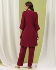 Solid Embroidered A-line Crepe Kurta and Palazzo Set for Women