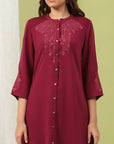 Solid Embroidered A-line Crepe Kurta and Palazzo Set for Women