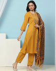 Pure Cotton Straight Kurta Set with Ari Embroidery & Printed Dupatta