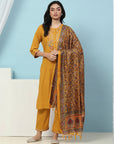 Pure Cotton Straight Kurta Set with Ari Embroidery & Printed Dupatta