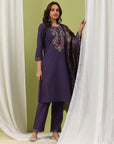 Pure Cotton Straight Kurta Set with Ari Embroidery & Printed Dupatta