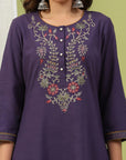 Pure Cotton Straight Kurta Set with Ari Embroidery & Printed Dupatta