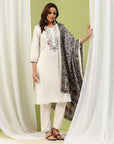 Ari Embroidered Cotton Kurta Set with Lace Palazzo & Floral Silk Dupatta