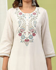 Ari Embroidered Cotton Kurta Set with Lace Palazzo & Floral Silk Dupatta