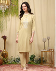 Pure Cotton Kurta Set with Thread Embroidery & Pocketed Palazzo