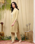 Pure Cotton Kurta Set with Thread Embroidery & Pocketed Palazzo