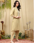 Pure Cotton Kurta Set with Thread Embroidery & Pocketed Palazzo