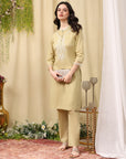 Pure Cotton Kurta Set with Thread Embroidery & Pocketed Palazzo