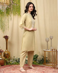 Pure Cotton Kurta Set with Thread Embroidery & Pocketed Palazzo