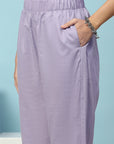Mandarin Collar Cotton Kurta Set with Embroidered Net Sleeves & Palazzo