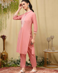 Pure Cotton Kurta Set with Thread Embroidery & Pocketed Palazzo