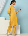 Solid Straight Cotton Kurta Set with Thread Embroidery & Embroidered Cuff