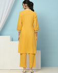 Solid Straight Cotton Kurta Set with Thread Embroidery & Embroidered Cuff
