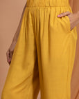 Rayon Slub Kurta Set with Embroidered Yoke & Smocked Sleeves
