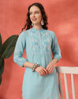 Solid A-Line Cotton Tunic with Ethnic Embroidery & Lace Detail